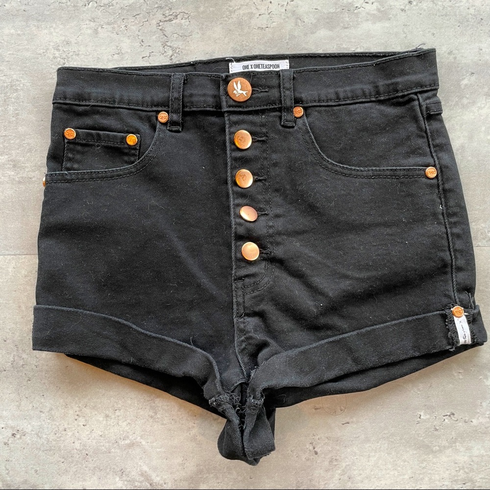 One x One Teaspoon Lovers Button Fly Black Shorts